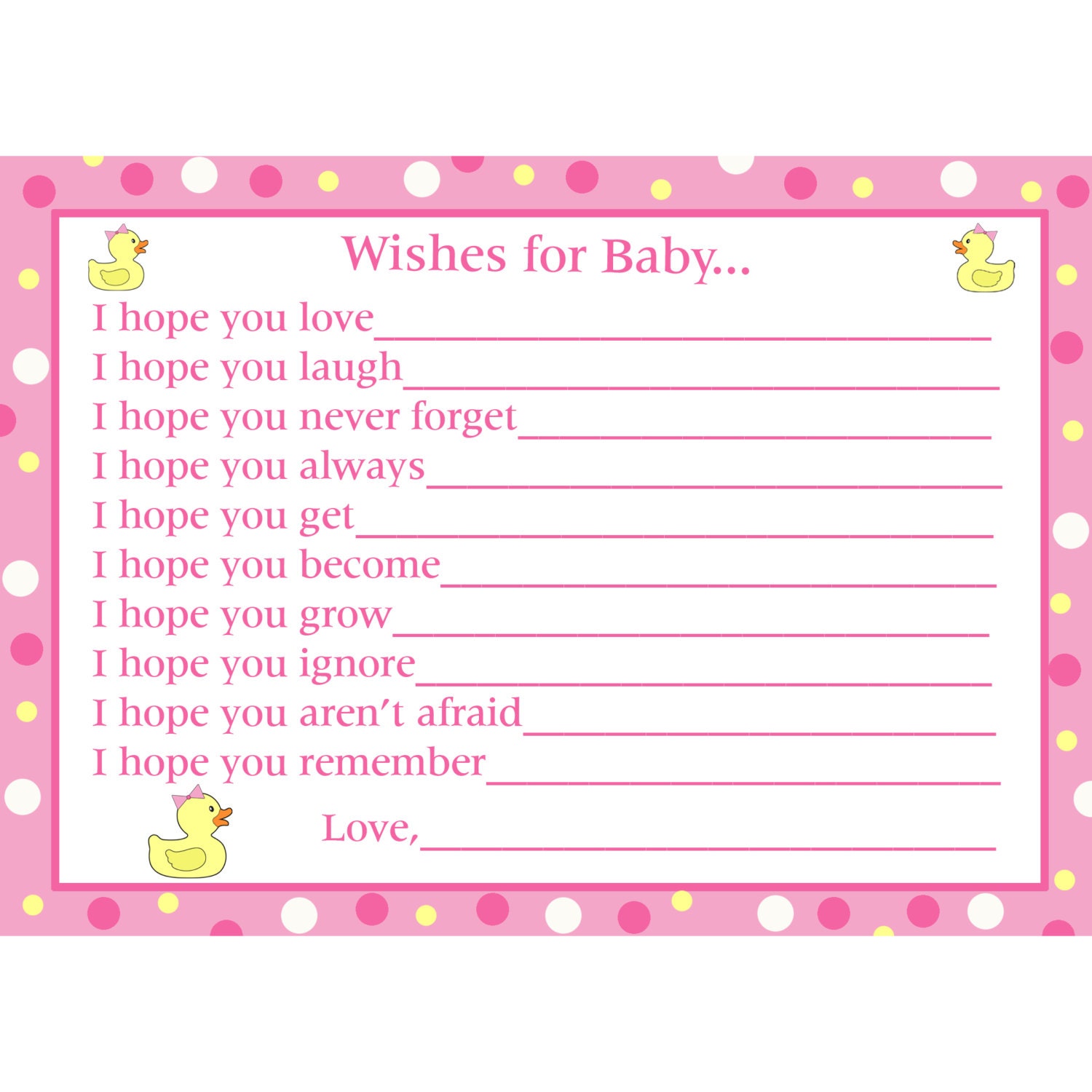 24 Personalized Baby Shower Wishes for Baby Cards RUBBER DUCKY PINK Etsy