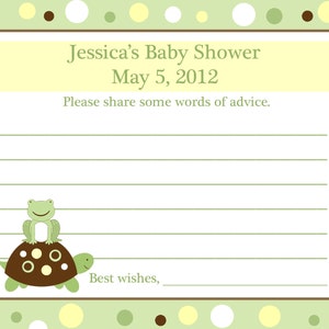 24 cartões de conselhos personalizados para chá de bebê - tartaruga e sapo - amarelo e verde