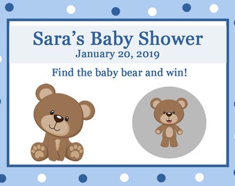 24 Personalized Baby Shower Scratch Off Game Cards - Blue Polka Dot Teddy Bear Baby Shower - BLUES