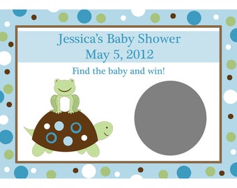 24 Personalized Baby Shower Scratch Off Game Cards - Turtle and Frog - BLUES