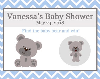 24 Personalized Baby Shower Scratch Off Game Cards - Teddy Bear Baby Shower - BLUES and Gray