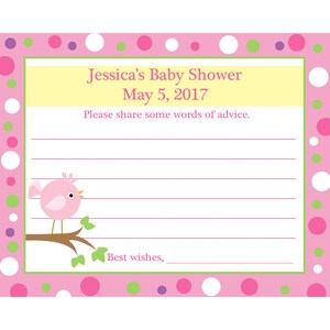 24 gepersonaliseerde Baby kaarten douche advies - roze Baby vogel