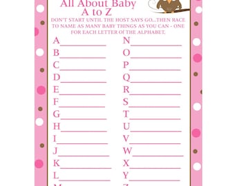 24 Personalized Baby Shower A to Z Game Cards    BABY OWL Design