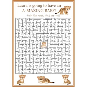 24 tarjetas de juego de laberinto de ducha de bebé personalizadas JUNGLE BABIES - Safari Shower - Zoo Shower - Tarjetas de juego de zoológico - Tarjetas de juego de Safari