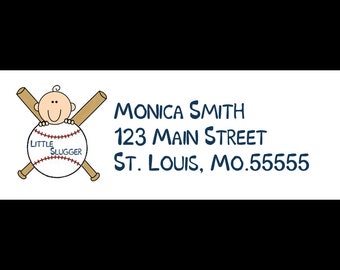 30 Personalized Baby Shower Return Address Labels - Little Slugger Baby Shower - Baseball Address Labels - Baby Baseball Shower