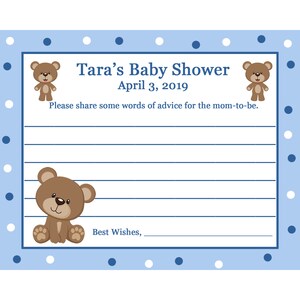 24 tarjetas personalizadas de consejos para duchas de bebé - Oso de peluche Baby Shower - Blue Teddy Bear Advice Cards - Teddy Bear Advice Cards