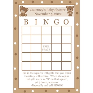 24 tarjetas de bingo personalizadas de baby shower - Brown Teddy Bear Baby Shower - Bear Bingo Cards
