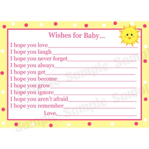 24 deseos para las tarjetas de deseos Baby Cards - eres mi sol Baby Shower rosa - sol Baby Shower - tarjetas de consejos: