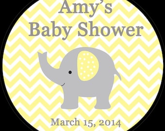 20 Round Personalized Baby Shower Stickers  2 Inch Size   ELEPHANT