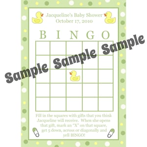 24 personnalisé des cartes de Bingo Shower bébé - canard en caoutchouc Baby Shower - Rubber Ducky Bingo - cartes de Bingo canard - couleurs neutres