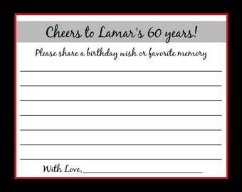 60 Birthday Advice Cards  -  ANY AGE  - Any Colors -  40th 50th 60th 75th Birthday, etc. Birthday favorite memory card - birthday wish card