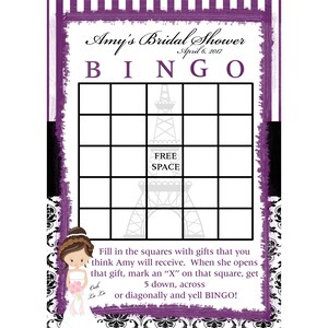 24 personnalisé douche nuptiale Bingo cartes Paris Design en violet - Paris Bridal Shower Bingo - mariage Paris - douche parisienne