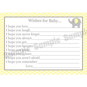 24 Tarjetas de deseos para bebés - Tarjetas personalizadas de baby shower - ELEPHANT