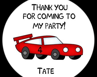 20 Round Personalized Birthday Stickers  2 Inch Size   Race Car