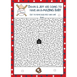 24 tarjetas de juego personalizadas para baby shower, tarjetas de juego de laberinto, baby shower de béisbol Little Slugger