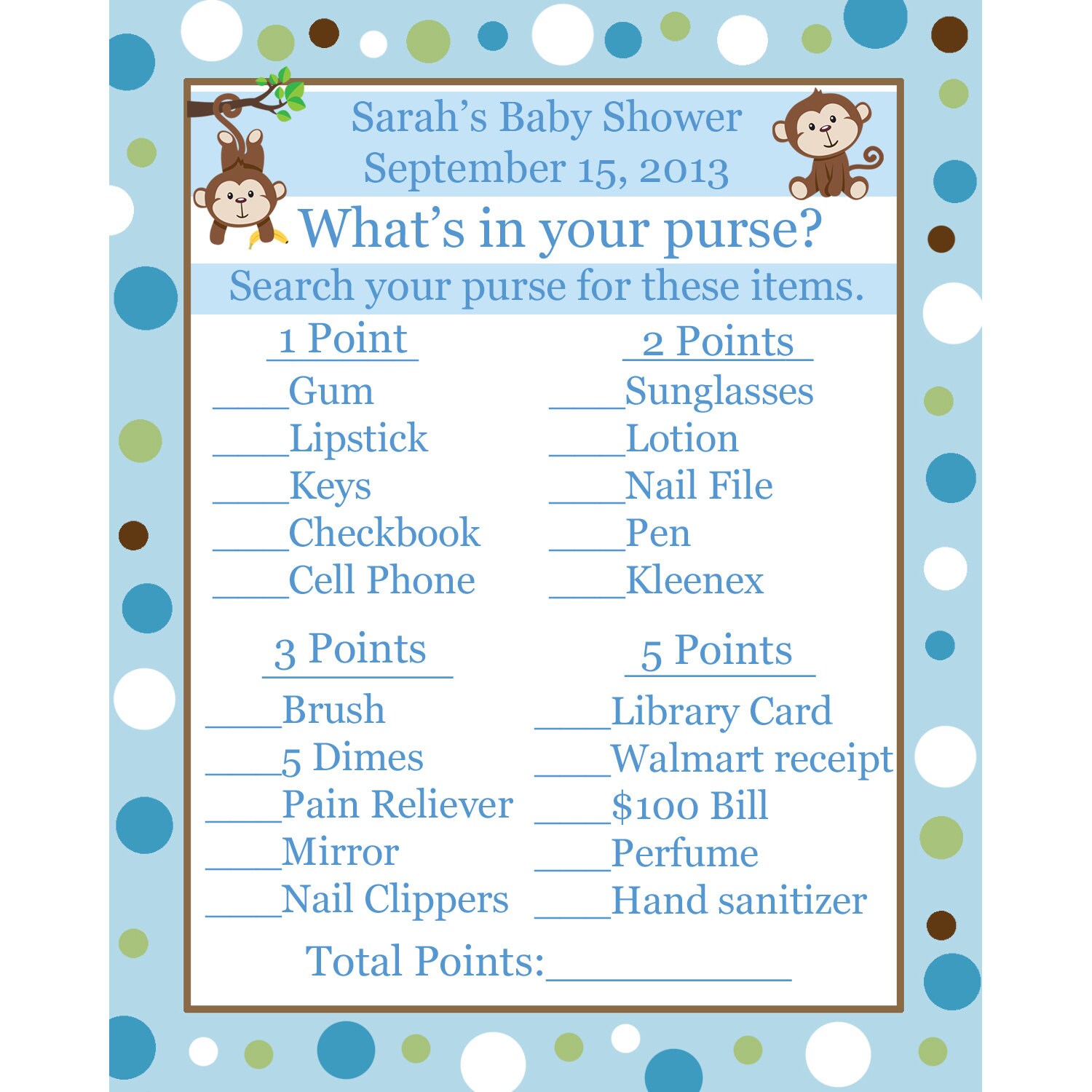 24 Baby Shower Game Cards Whats in Your Purse Game Little | Etsy