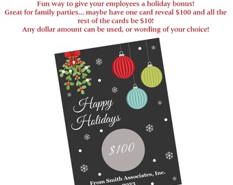 24 Personalized Holiday / Christmas Party Scratch Off Game Cards -  Company Parties - Family Parties - Employee Bonus - Work Place Cards