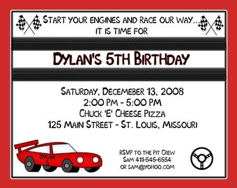 20 Personalized RACE CAR Birthday Invitations