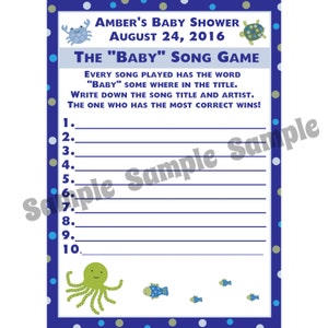 24 personalizzati Baby doccia BABY canzone giochi carte - sotto il mare Baby Shower - Ocean Beach Baby Shower