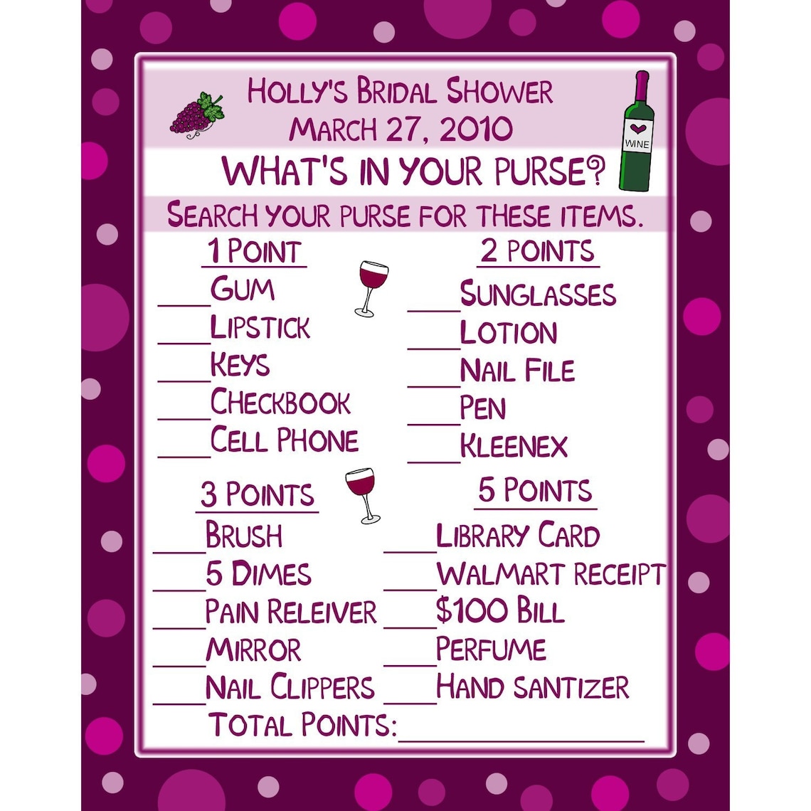 24 Bridal Shower Game Cards What's in Your Purse Game Etsy
