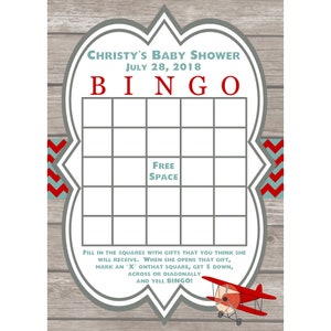 24 tarjetas de bingo personalizadas de la ducha del bebé - diseño del avión -pequeña ducha del bebé del piloto - avión vintage
