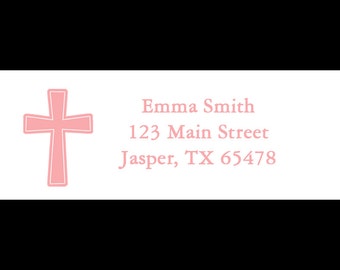 30 Cross Return Address Labels - First Communion - Baptism- Christening  -PINK - 1st Communion