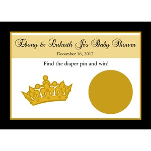 24 personalizzati bambino doccia gratta carte da gioco - principessa o Principe Design - Royal Baby Shower - nero e oro