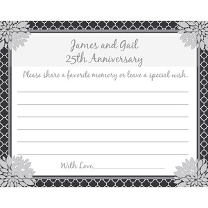 36 - Tarjetas personalizadas de recuerdos y deseos del 25 aniversario - Love Blossoms Silver Anniversary - IMPRESAS y enviadas a usted