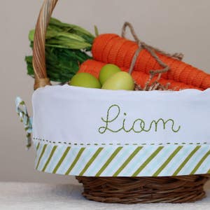 Personalized Easter Basket, Monogrammed Easter Basket Liner fits Pottery Barn Kids baskets, Boy Striped Easter Basket Bild 1