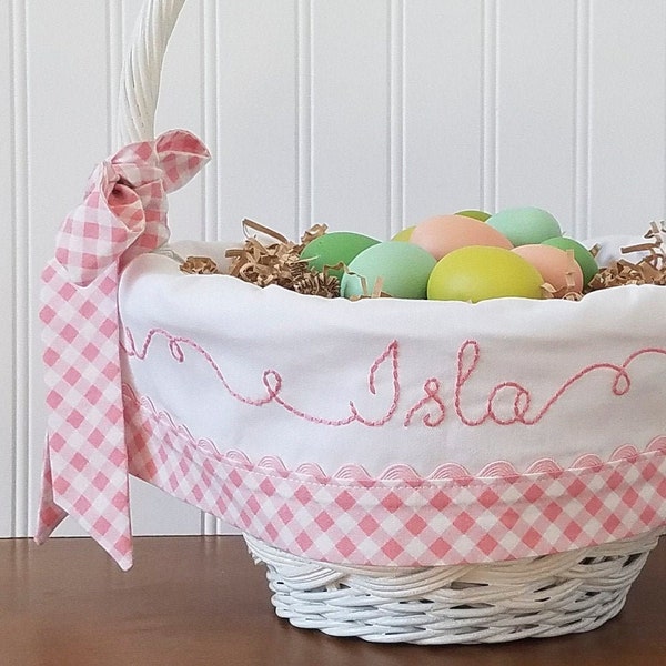 Personalized Easter Basket Liner, Floral Easter Basket, Heirloom Hand Embroidery, TaDa Creations Monogrammed Easter Basket