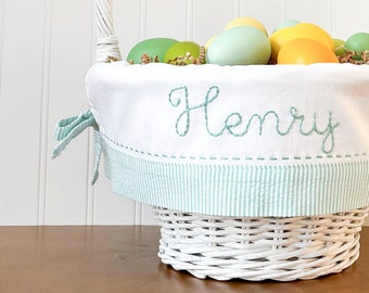 Green Seersucker Easter Basket Liner, Fits Pottery Barn Kids Easter Basket, Personalized with Name