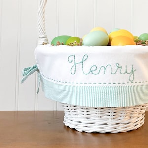 Green Seersucker Easter Basket Liner, Fits Pottery Barn Kids Easter Basket, Personalized with Name image 1