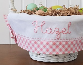 Personalized Gingham Easter Basket Liner, Girl Easter Basket, Custom Easter Basket Liner with Name