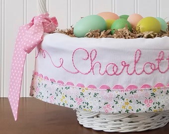 Easter Basket Liner for Baby Girl, Baby First Easter Basket, Personalized with Hand Embroidered Name