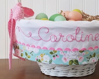 Girl Easter Basket Liner, Personalized Floral Easter Basket Liner with Bows, Fits Pottery Barn Kids Sabrina Basket