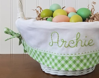 Personalized Green Gingham Easter Basket Liner, Classic Easter Basket,  Baby Boy First Easter