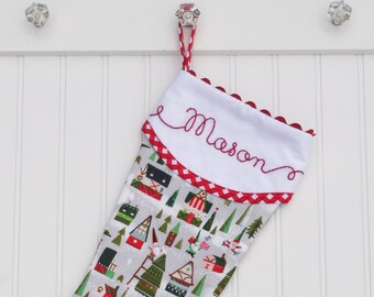 Personalized Christmas Stocking,  Quilted Stocking, Monogram Stocking, Santa Stocking