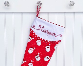 Personalized Christmas Stocking,  Quilted Stocking, Monogram Stocking