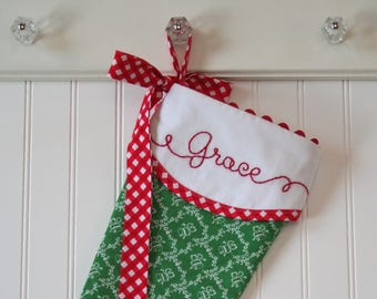 Personalized Christmas Stocking, Farmhouse Christmas Stockings, Quilted Christmas Stocking