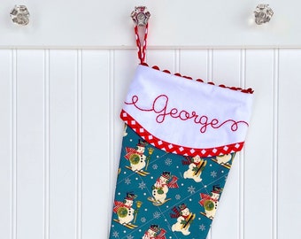 Retro Snowman Personalized Christmas Stocking - Perfect for Baby Boy First Christmas