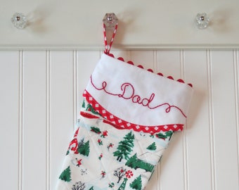 Traditional Christmas Village Stocking with Name - Quilted and Fully Lined