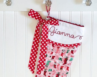 Pink Stocking for Baby Girl First Christmas - Personalize with Name - With or Without Bow