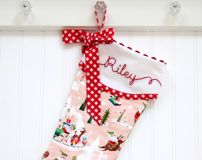 Personalized Baby Girl Christmas Stocking Quilted Stocking Etsy