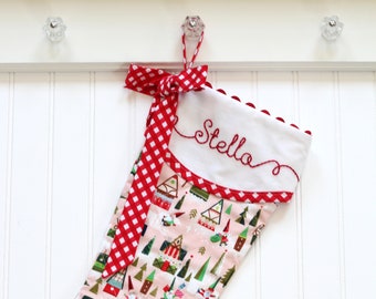 Baby First Christmas Stocking , Personalized Christmas Stocking, Pink Stocking, Modern Stocking