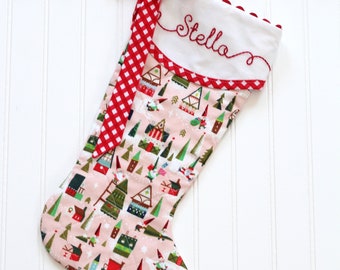 Baby First Christmas Stocking , Personalized Christmas Stocking, Pink Stocking, Modern Stocking