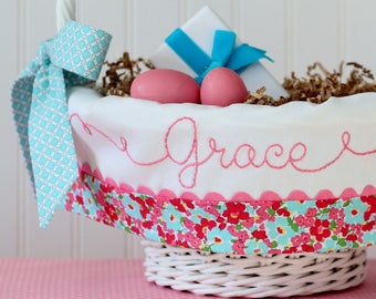 Personalized Name Easter Basket Liner, Baby First Easter Basket, Floral Easter Basket liner fits Pottery Barn Kids Baskets