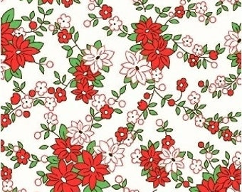 Storybook Christmas by Whistler Studios for Windham Fabrics, White Floral 41749-1 White Floral Christmas Fabric by the Yard