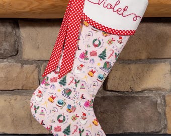 Pink Baby Girl Christmas Stocking - Perfect for Baby's First Christmas