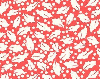Storybook Christmas by Whistler Studios for Windham Fabrics, Red Holly Leaf 41744-3 Red Holly Leaves Christmas Fabric by the Yard