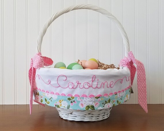 Girl Easter Basket Liner, Personalized Floral Easter Basket Liner with Bows, Fits Pottery Barn Kids Sabrina Basket